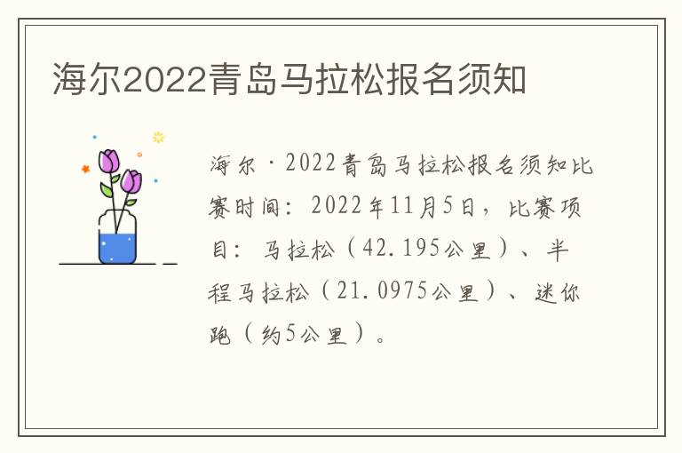 海尔2022青岛马拉松报名须知