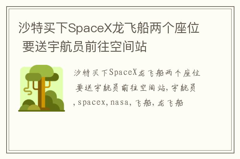 沙特买下SpaceX龙飞船两个座位 要送宇航员前往空间站