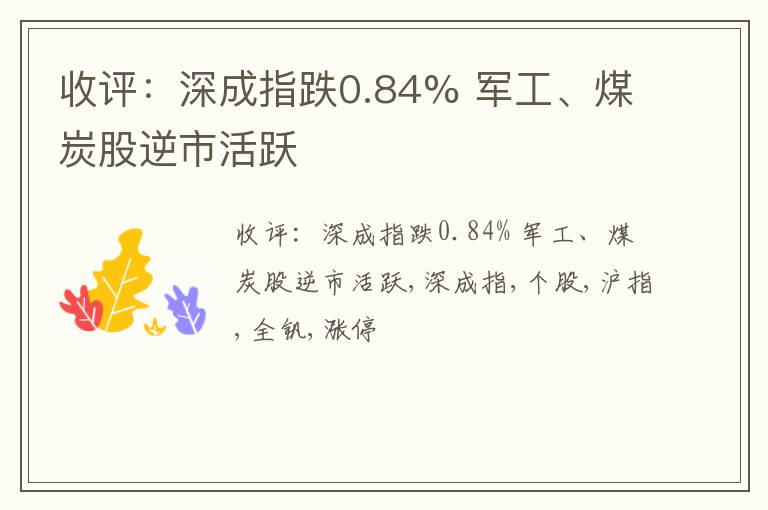 收评：深成指跌0.84% 军工、煤炭股逆市活跃