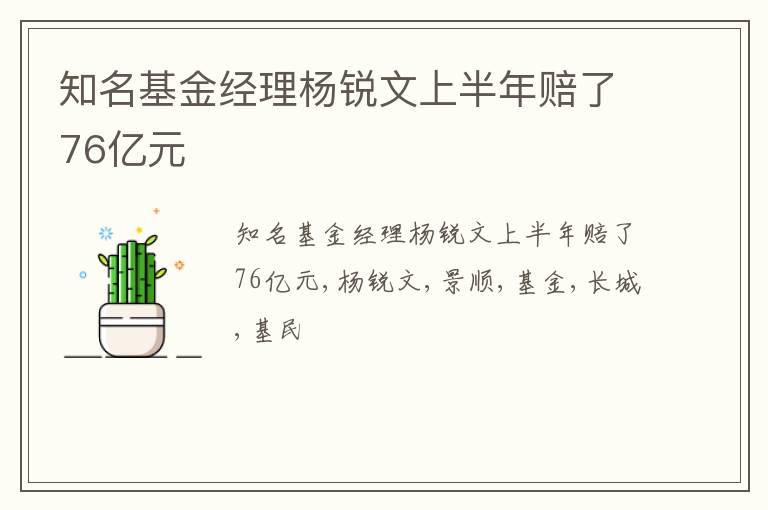 知名基金经理杨锐文上半年赔了76亿元