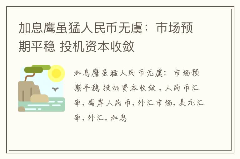 加息鹰虽猛人民币无虞：市场预期平稳 投机资本收敛