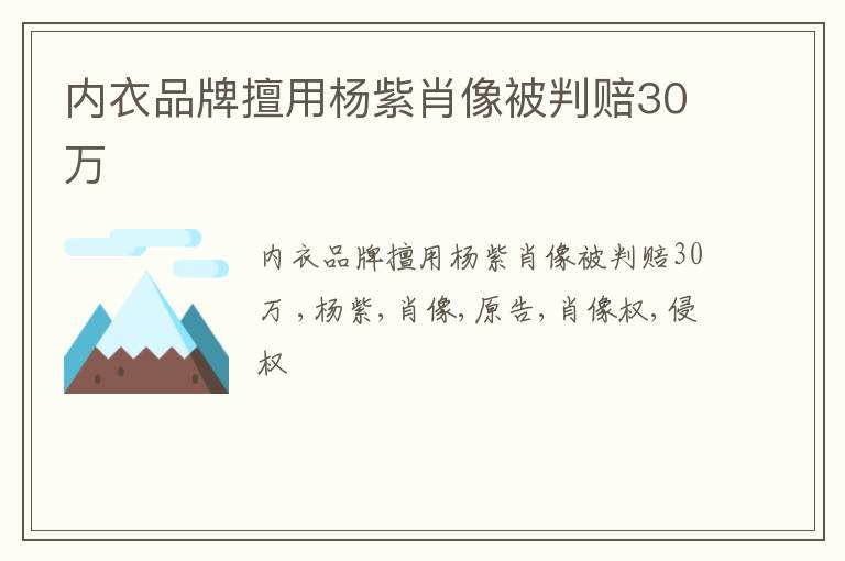 内衣品牌擅用杨紫肖像被判赔30万