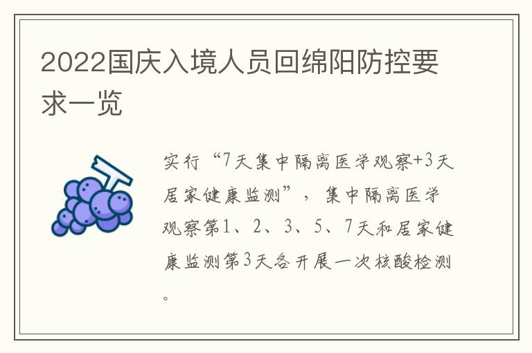 2022国庆入境人员回绵阳防控要求一览