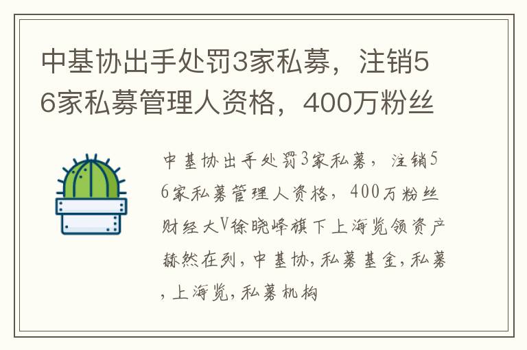 中基协出手处罚3家私募，注销56家私募管理人资格，400万粉丝财经大V徐晓峰旗下上海览领资产赫然在列