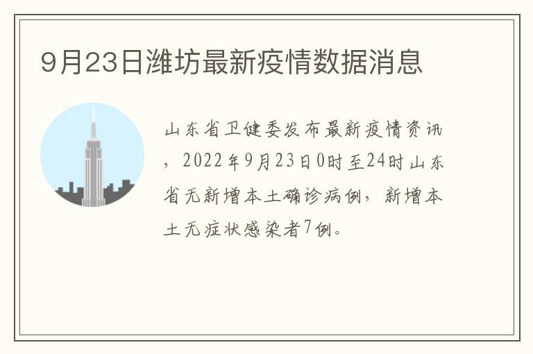 9月23日潍坊最新疫情数据消息