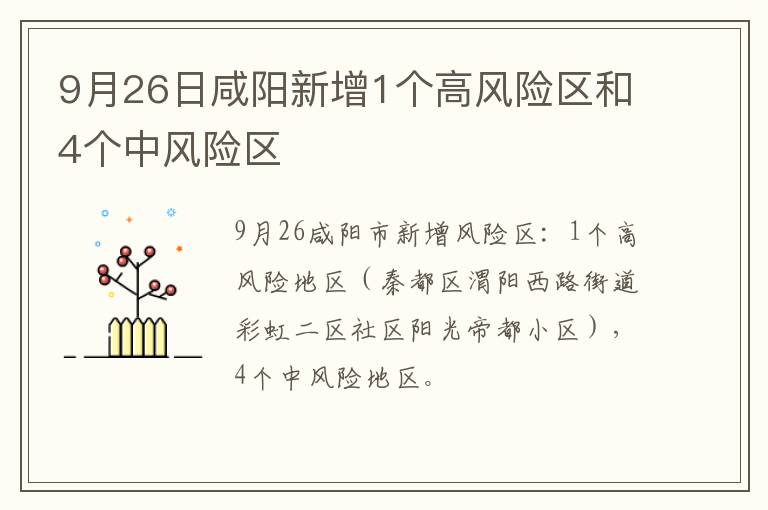 9月26日咸阳新增1个高风险区和4个中风险区