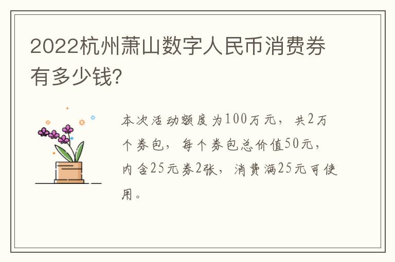 2022杭州萧山数字人民币消费券有多少钱？