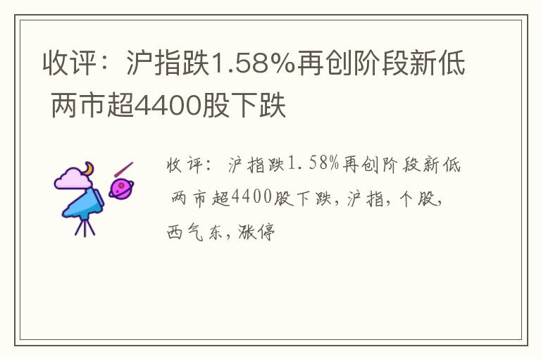 收评：沪指跌1.58%再创阶段新低 两市超4400股下跌