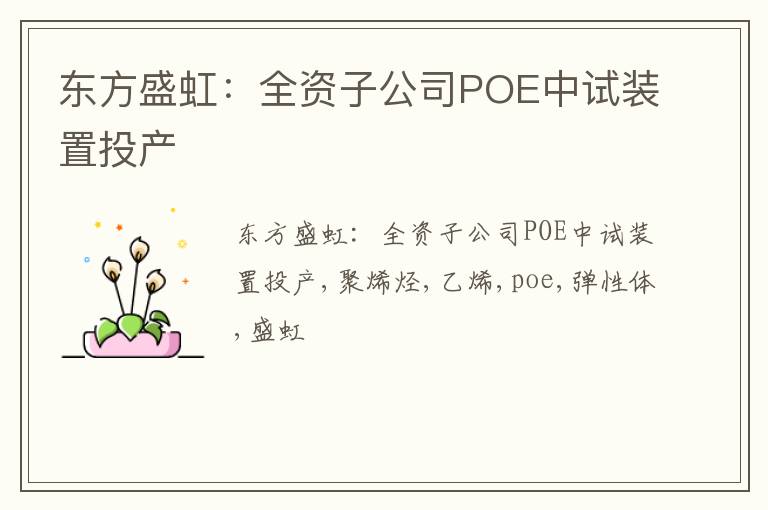 东方盛虹：全资子公司POE中试装置投产