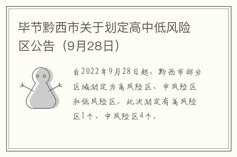 毕节黔西市关于划定高中低风险区公告（9月28日）