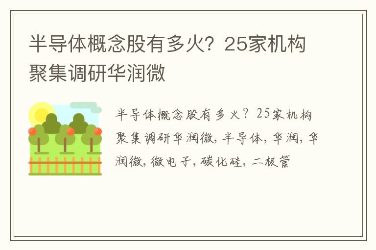 半导体概念股有多火？25家机构聚集调研华润微