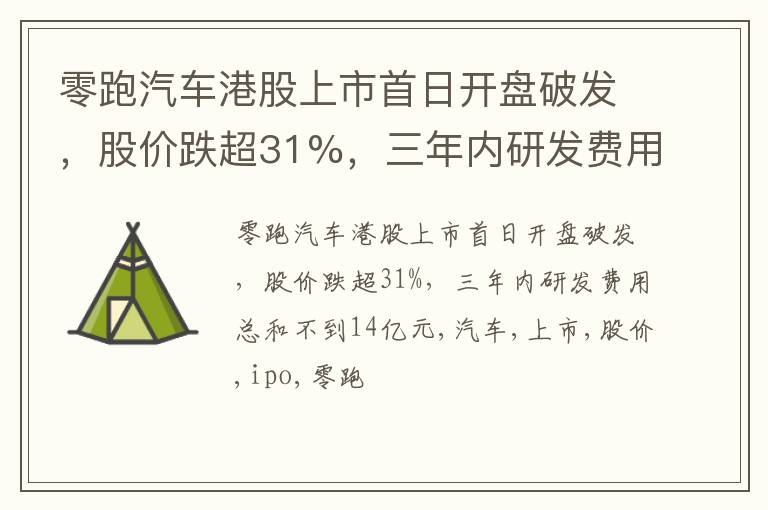 零跑汽车港股上市首日开盘破发，股价跌超31%，三年内研发费用总和不到14亿元