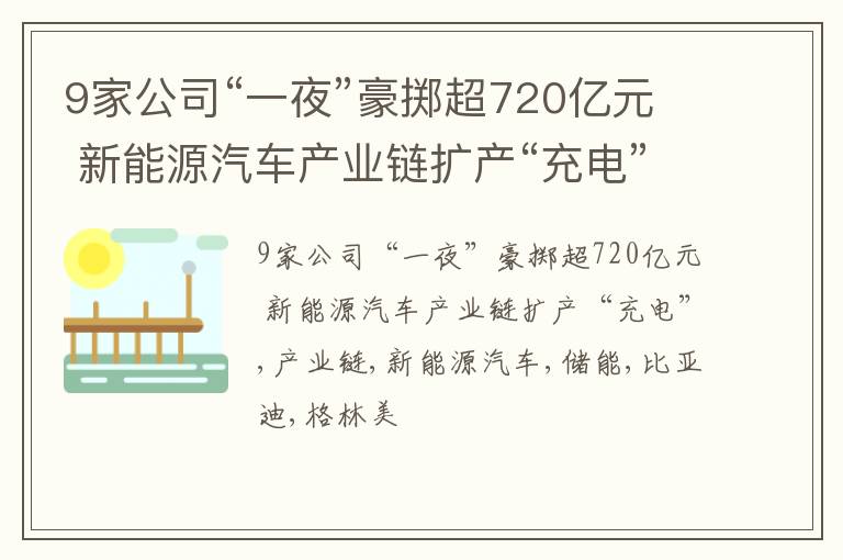 9家公司“一夜”豪掷超720亿元 新能源汽车产业链扩产“充电”