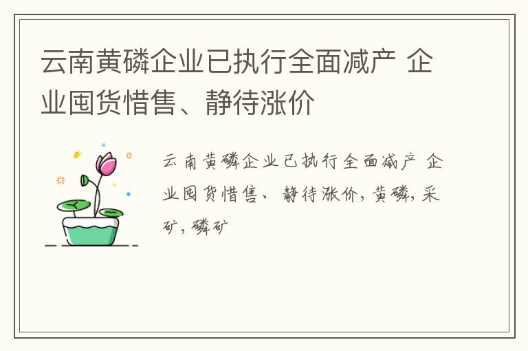 云南黄磷企业已执行全面减产 企业囤货惜售、静待涨价