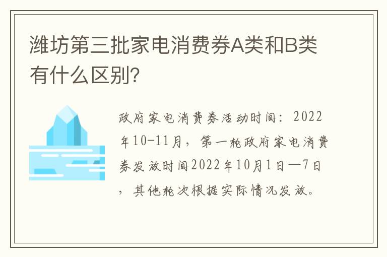 潍坊第三批家电消费券A类和B类有什么区别？