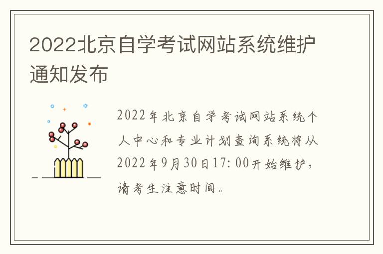 2022北京自学考试网站系统维护通知发布