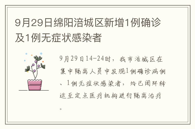 9月29日绵阳涪城区新增1例确诊及1例无症状感染者
