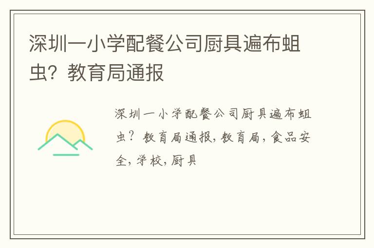 深圳一小学配餐公司厨具遍布蛆虫？教育局通报