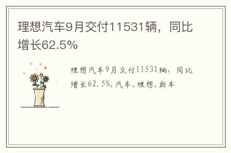 理想汽车9月交付11531辆，同比增长62.5%