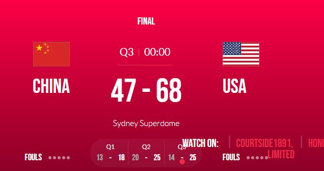 单节输11分！第三节进攻受阻！中国队47-68美国