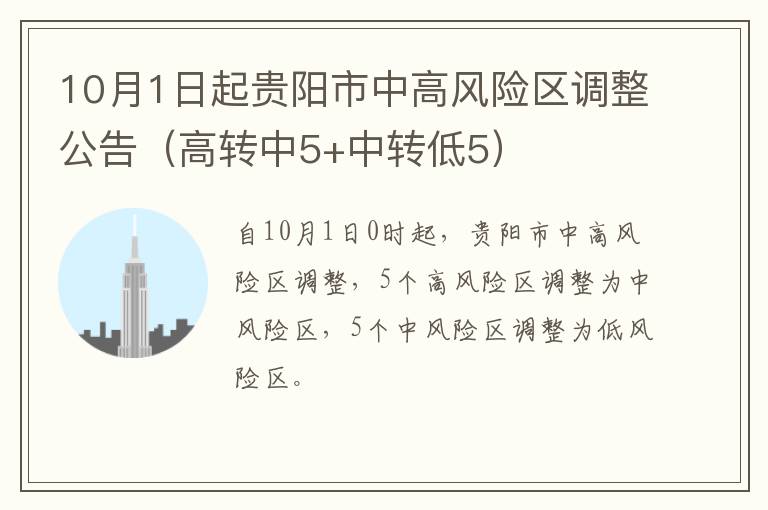 10月1日起贵阳市中高风险区调整公告（高转中5+中转低5）