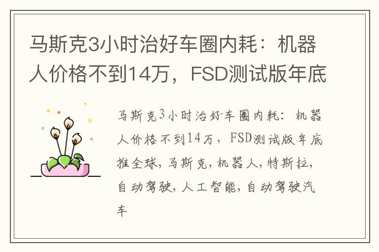 马斯克3小时治好车圈内耗：机器人价格不到14万，FSD测试版年底推全球