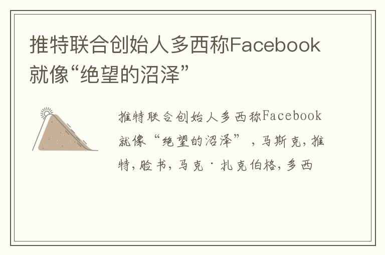 推特联合创始人多西称Facebook就像“绝望的沼泽”