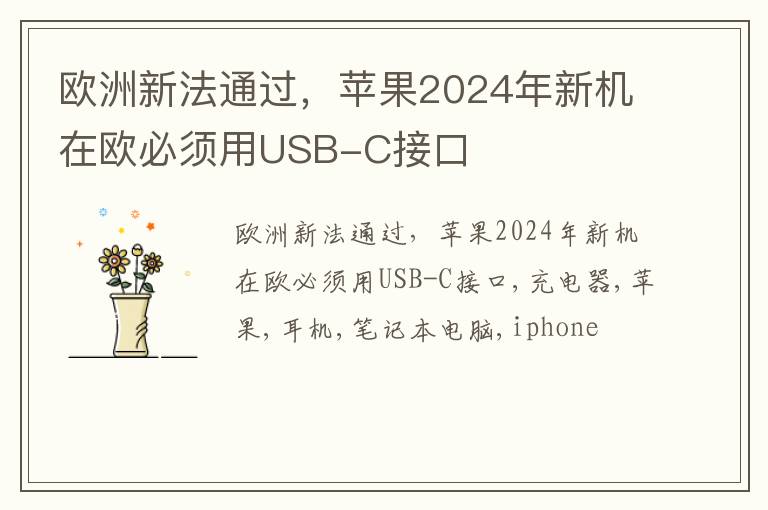欧洲新法通过，苹果2024年新机在欧必须用USB-C接口