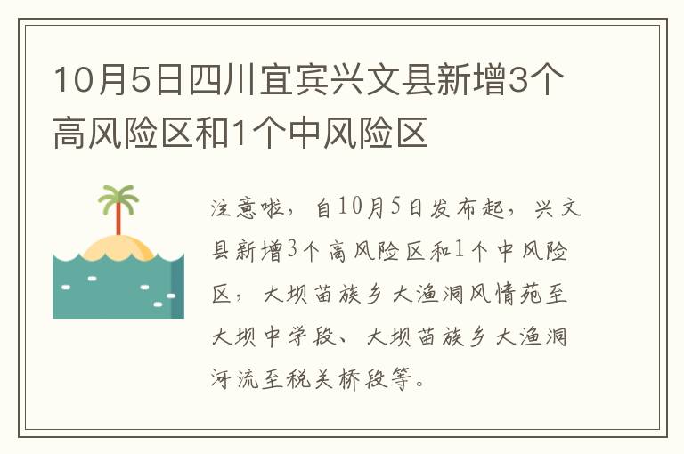 10月5日四川宜宾兴文县新增3个高风险区和1个中风险区