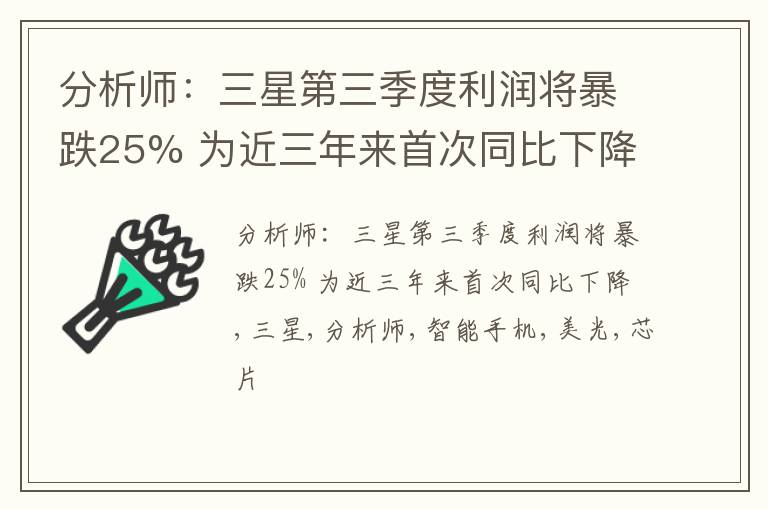 分析师：三星第三季度利润将暴跌25% 为近三年来首次同比下降