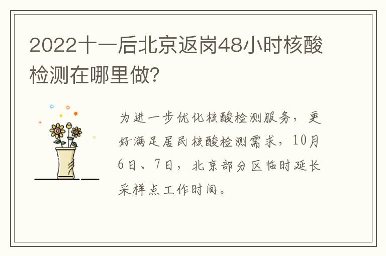 2022十一后北京返岗48小时核酸检测在哪里做？