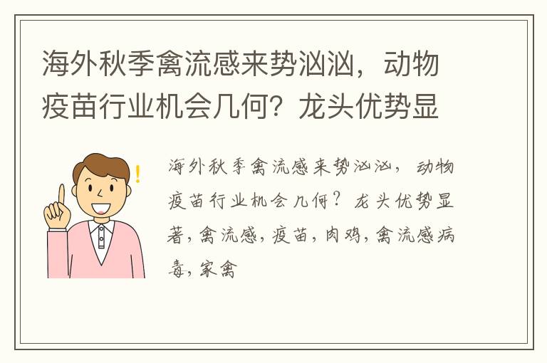 海外秋季禽流感来势汹汹，动物疫苗行业机会几何？龙头优势显著