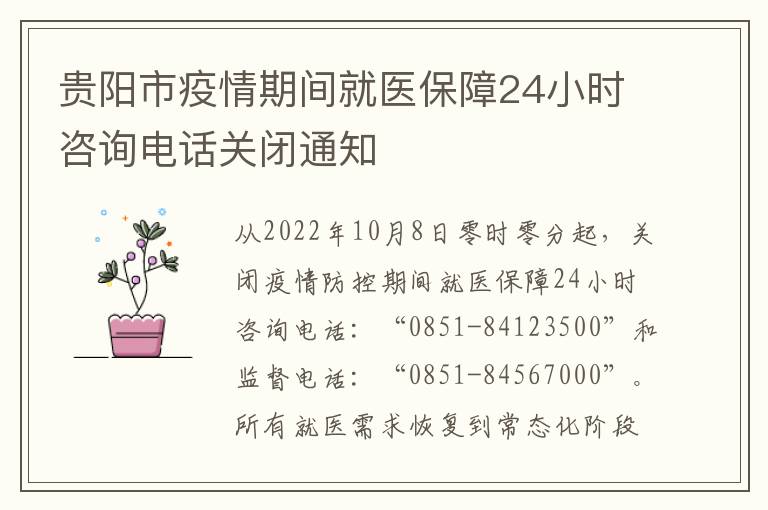 贵阳市疫情期间就医保障24小时咨询电话关闭通知