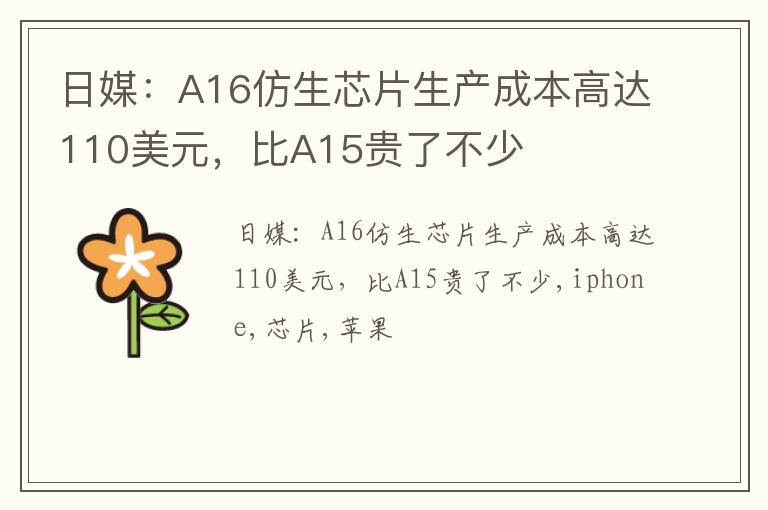 日媒：A16仿生芯片生产成本高达110美元，比A15贵了不少