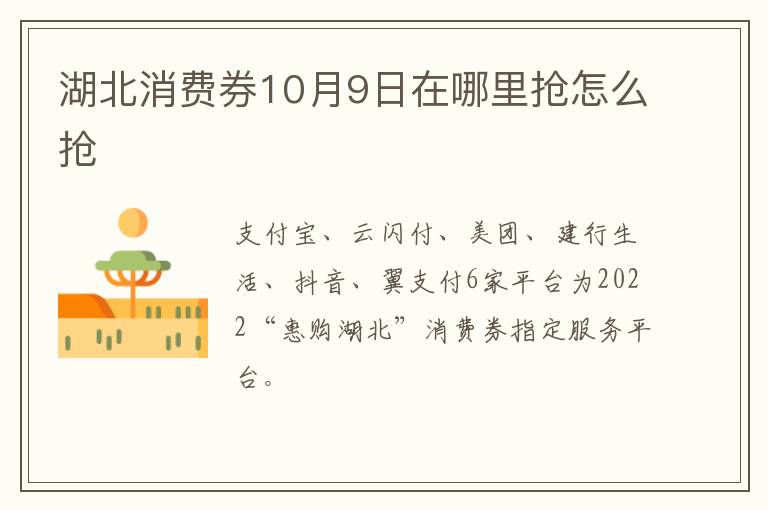 湖北消费券10月9日在哪里抢怎么抢