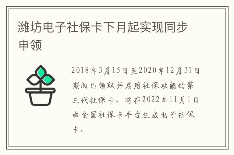 潍坊电子社保卡下月起实现同步申领