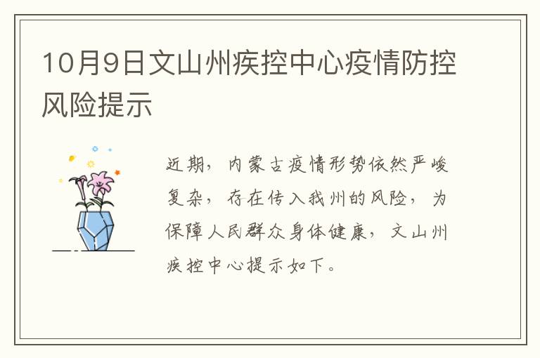 10月9日文山州疾控中心疫情防控风险提示