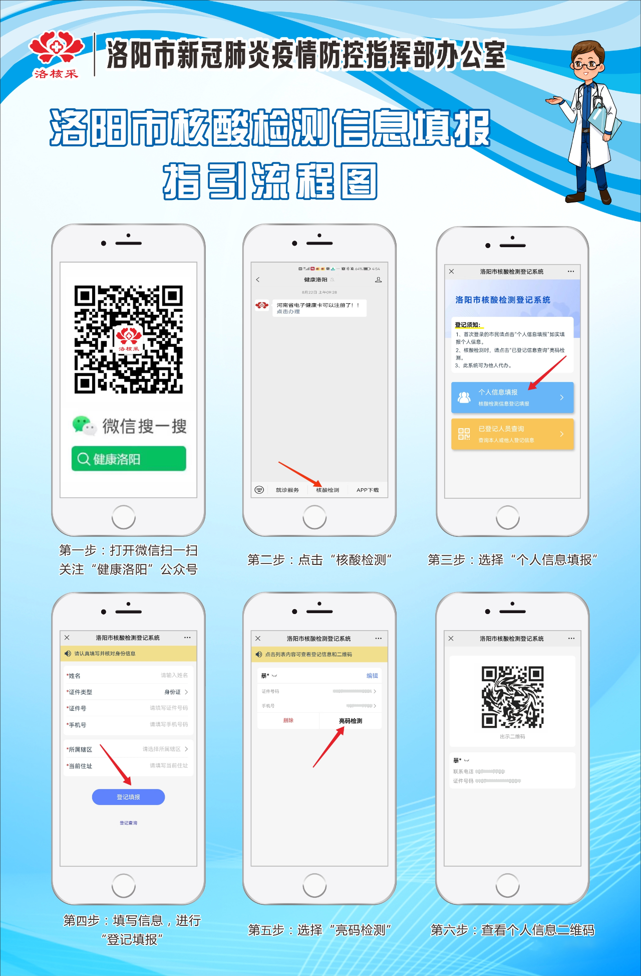 中的二维码或关注健康洛阳微信公众号(进入核酸检测)——个人信息