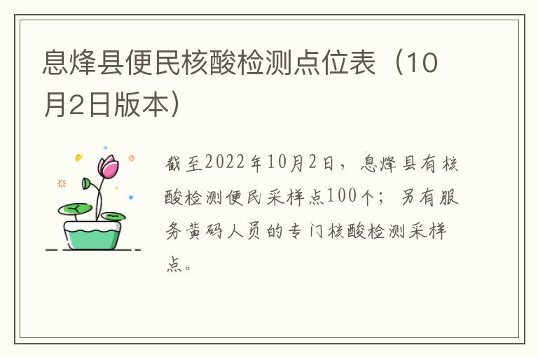 息烽县便民核酸检测点位表（10月2日版本）