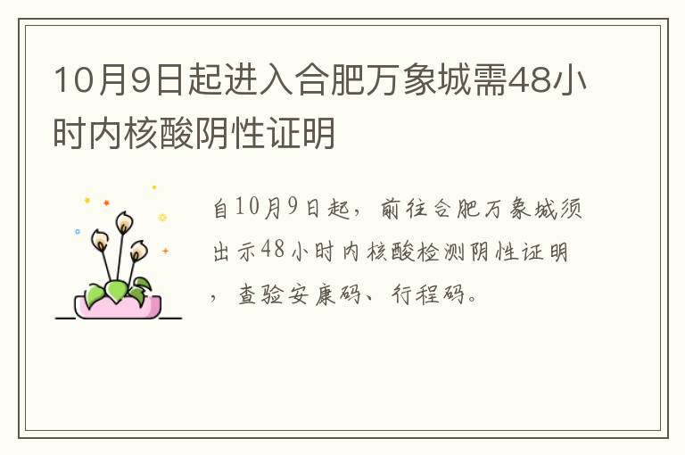 10月9日起进入合肥万象城需48小时内核酸阴性证明