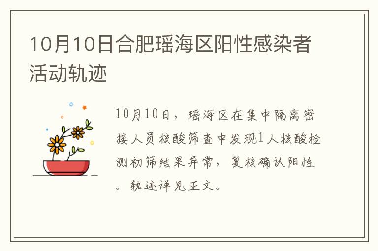 10月10日合肥瑶海区阳性感染者活动轨迹