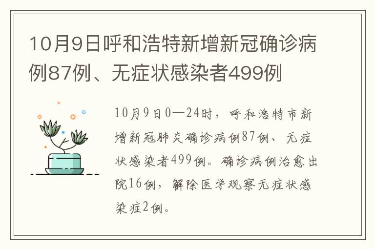 10月9日呼和浩特新增新冠确诊病例87例、无症状感染者499例