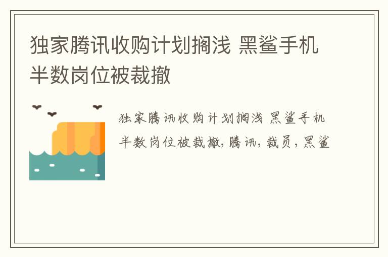 独家腾讯收购计划搁浅 黑鲨手机半数岗位被裁撤