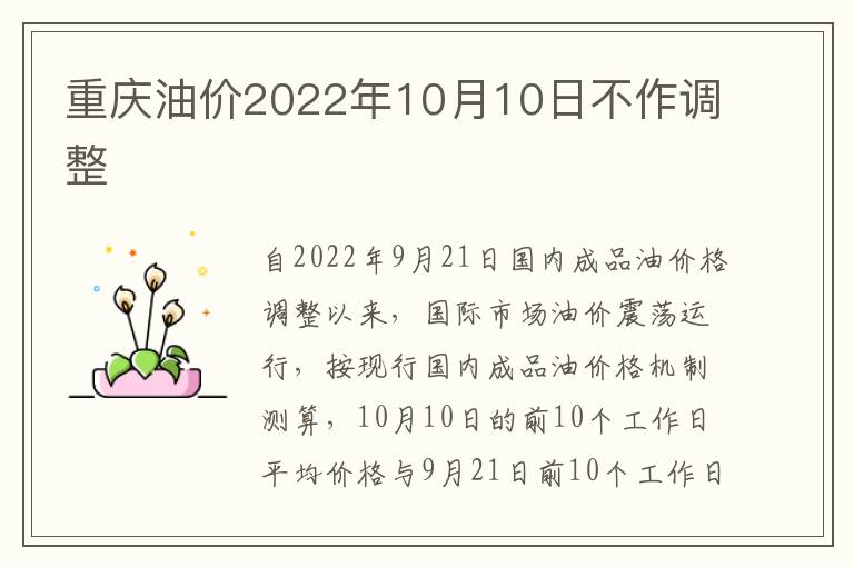 重庆油价2022年10月10日不作调整