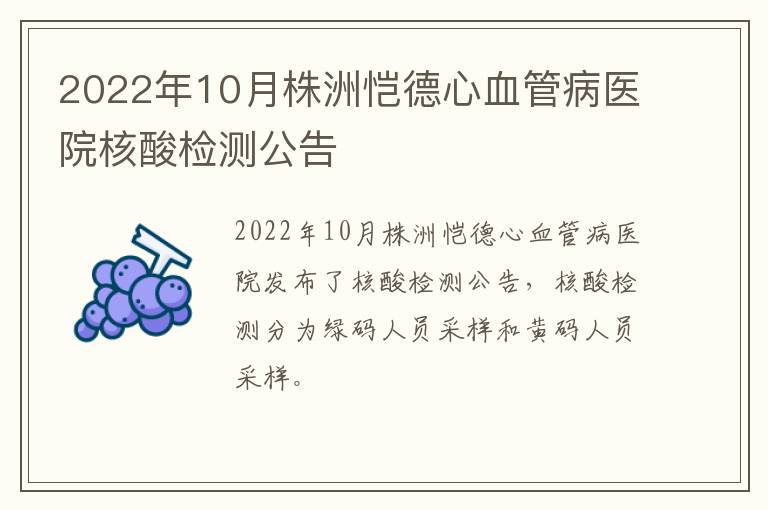 2022年10月株洲恺德心血管病医院核酸检测公告