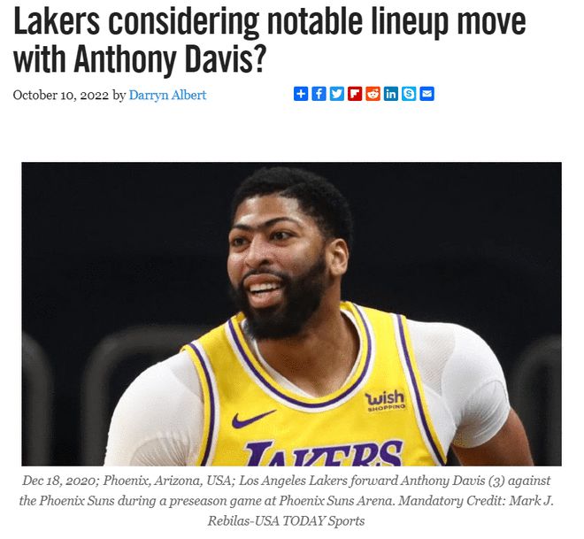 湖人主帅披露浓眉将改打中锋 清空间方便詹皇突破