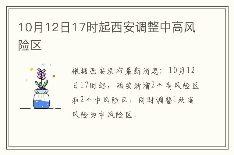 10月12日17时起西安调整中高风险区