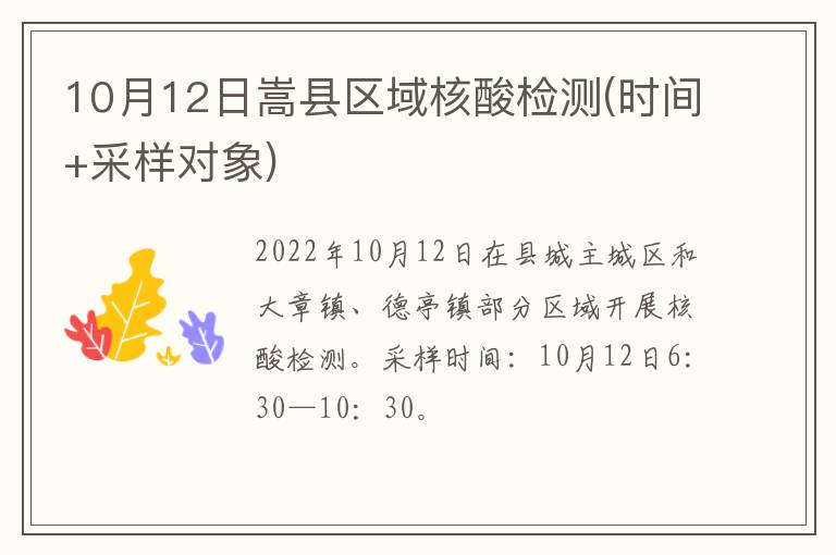 10月12日嵩县区域核酸检测(时间+采样对象)