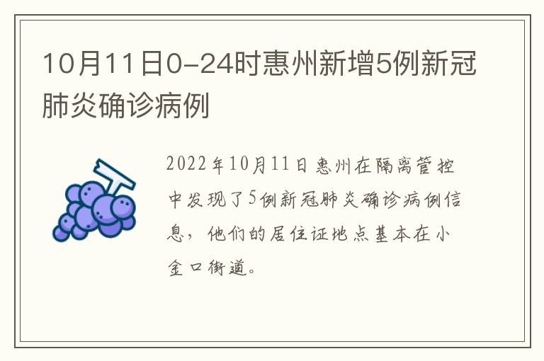 10月11日0-24时惠州新增5例新冠肺炎确诊病例