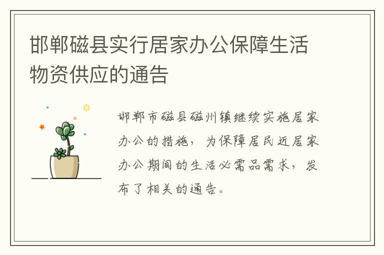 邯郸磁县实行居家办公保障生活物资供应的通告